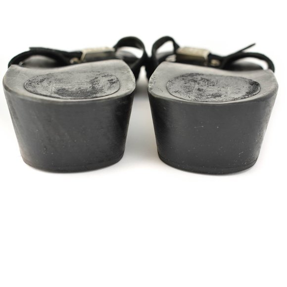 CHANEL: Black, Suede "CC" Logo, Sandals/Slides - Picture 7 of 10